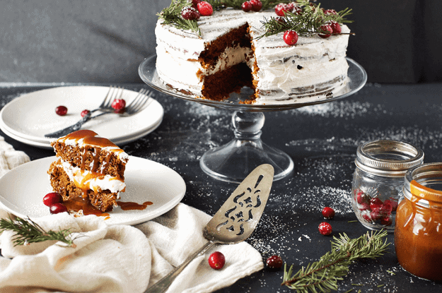 Make this Salted Caramel Gingerbread Cake with Orange Buttercream as a decadent dessert for a special occasion. It's perfect for holiday parties or birthdays. || The Butter Half #gingerbread #gingerbreaddesserts #gingerbreadcake #saltedcarameldesserts #holidaydesserts #thebutterhalf