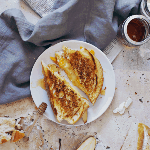 Brie And Cheddar Grilled Cheese With Honey Glazed Pears | The Butter Half