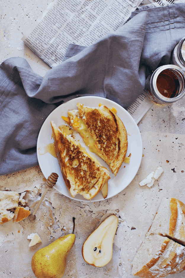 Brie And Cheddar Grilled Cheese With Honey Glazed Pears | The Butter Half