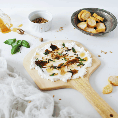 Goat Cheese And Basil Dip With Honey | homemade dip recipes, recipes using fresh cheese, easy dip recipes, dip recipe ideas, cheese dip recipes, recipes using goat cheese, ways to use fresh goat cheese, how to make a fresh cheese dip, homemade goat cheese recipes || The Butter Half via @thebutterhalf