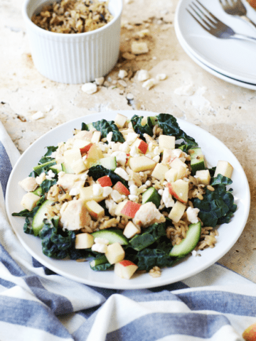 Fresh Kale Apple Salad with Wild Rice | fresh salad recipes, healthy salad recipes, apple salad recipes, salad recipes with fresh fruit, homemade salad recipes, recipes using wild rice, fall salad recipes, how to make a fall salad || The Butter Half via @thebutterhalf