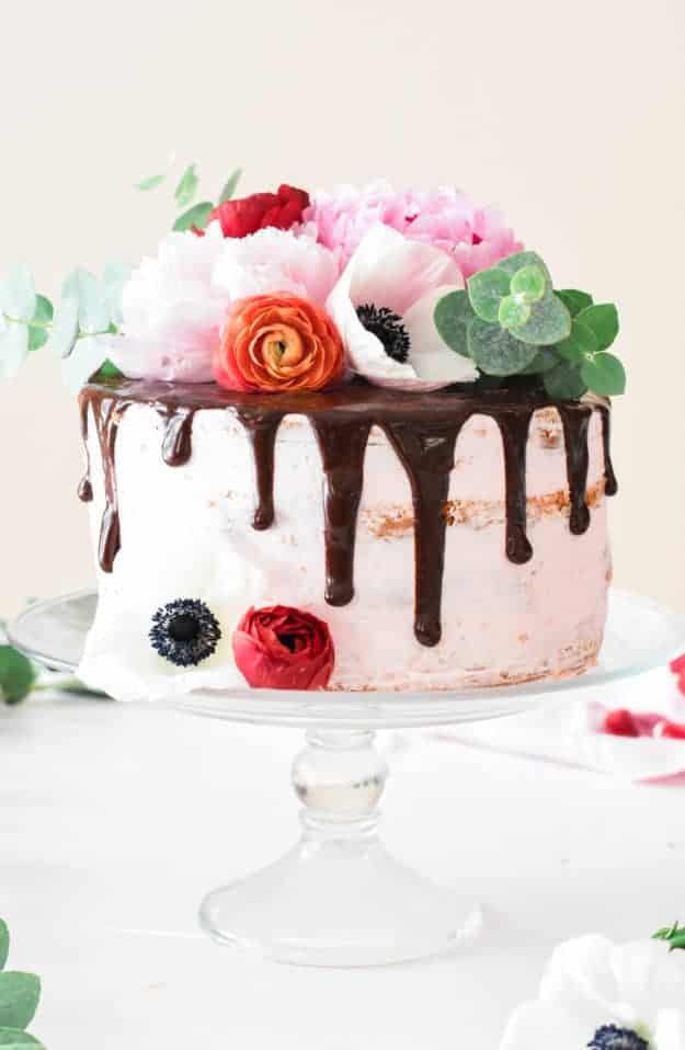 Chocolate Covered Strawberry Birthday Cake with Fresh Flowers | The Butter Half