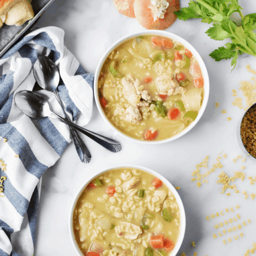 One Pot Homemade Chicken Noodle Alphabet Soup | one pot recipes, chicken noodle soup recipes, kid-friendly soup recipes, homemade alphabet soup, fun soup recipes, fall soup recipes, cool weather recipes, homemade soups and stews || The Butter Half via @thebutterhalf