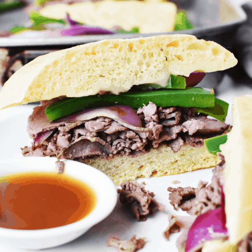 15-Minute Roast Beef Dip Sandwiches with Purple Sweet Potato Fries | The Butter Half