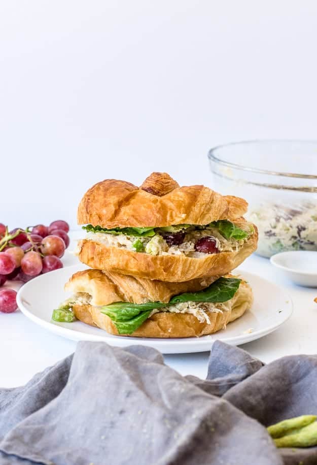 Easy and Healthy Chicken Salad Sandwich Recipe | chicken salad sandwich no mayo, chicken salad with grapes, healthy lunch ideas, quick lunch ideas, how to make chicken salad, easy lunch ideas for work, easy lunch ideas, no cook meals, summer recipes dinner, harvest snaps | The Butter Half