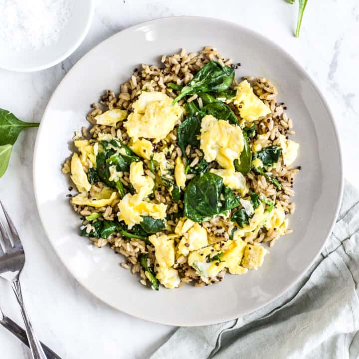 Brown Rice and Egg Breakfast Bowl with Spinach The Butter Half