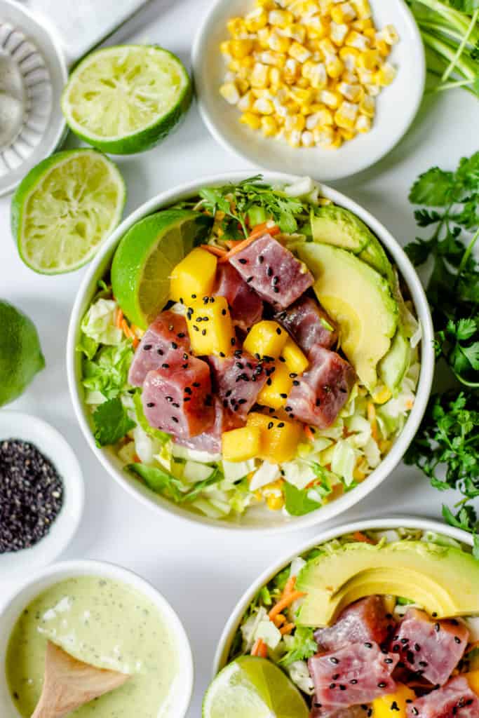 Avocado Ranch Ahi Tuna Poke Bowl with Mango (Gluten Free) The Butter Half