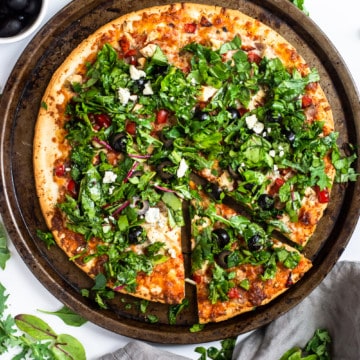 Easy Spinach and Tuscan Chicken Chopped Salad Pizza (Gluten Free)