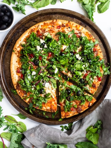 Easy Spinach and Tuscan Chicken Chopped Salad Pizza (Gluten Free)