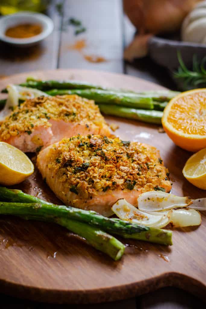 Best One Pan Baked Salmon Recipe with Herb Crust (Gluten Free) The