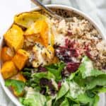 Overhead shot of buddha bowl in white bowl