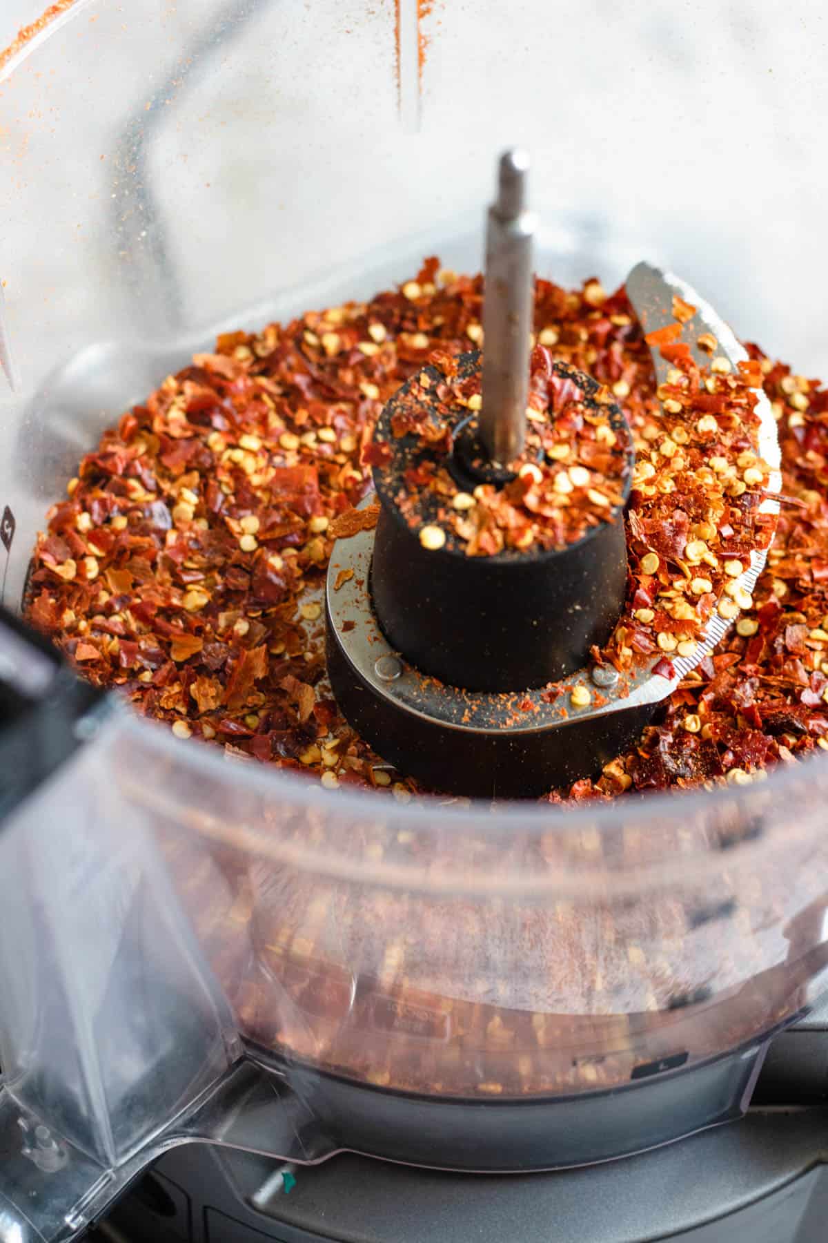 food processor with dried peppers blended