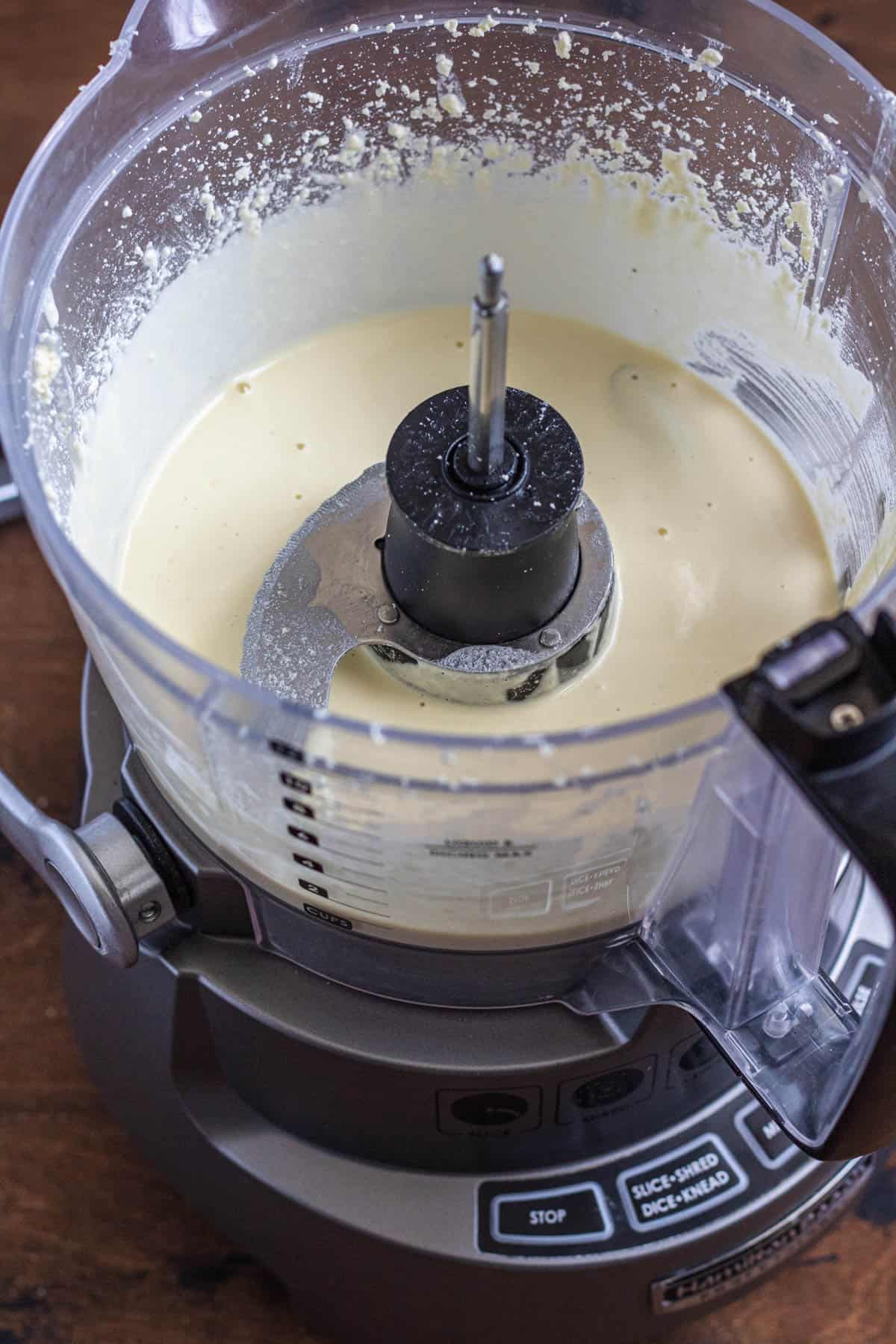 white chocolate ingredients in a food processor